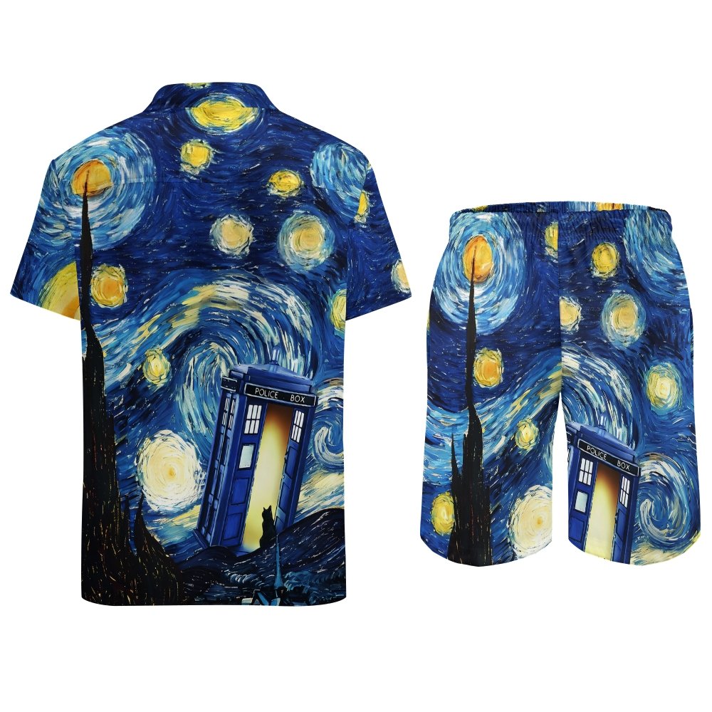 Flip The Starry Sky And Cat Hawaiian Shirt Set