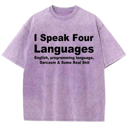 Speak Four Languages Vintage Distressed T-shirt