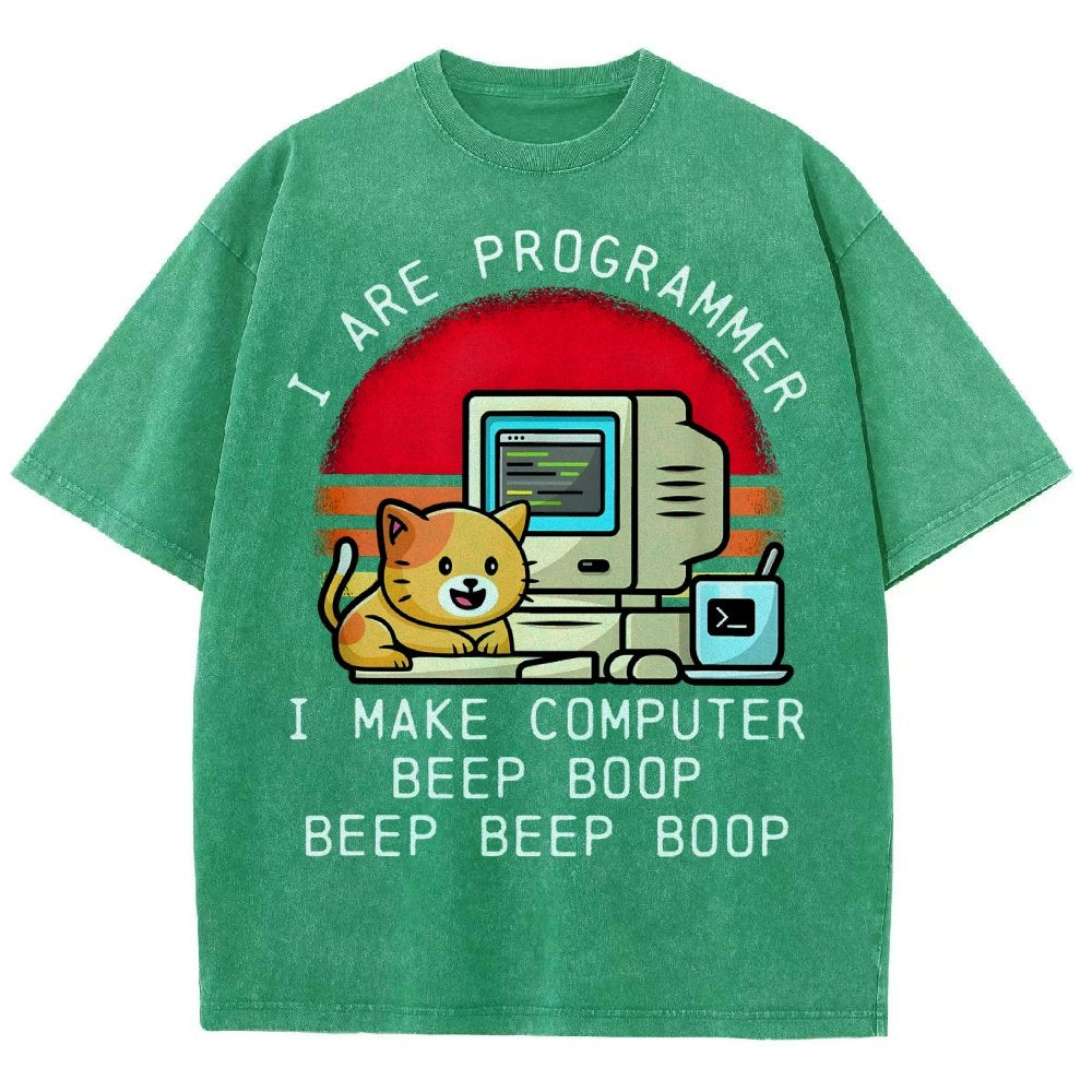 I Are Programmer Funny Cat Vintage Distressed T-shirt