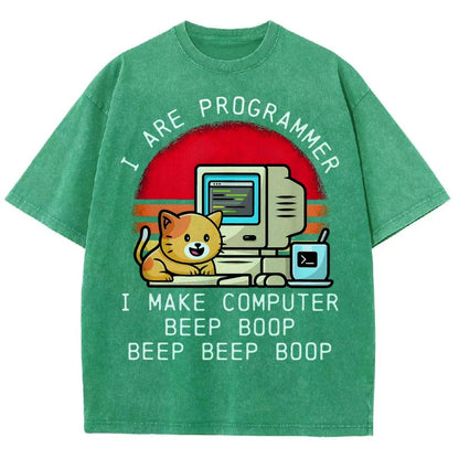 I Are Programmer Funny Cat Vintage Distressed T-shirt