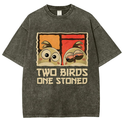 Two Birds One Stoned Vintage Distressed T-shirt