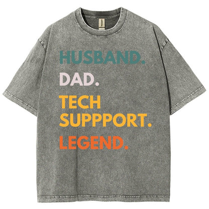Husband Dad Tech Support Legend Funny It Father Essential Vintage Distressed T-shirt