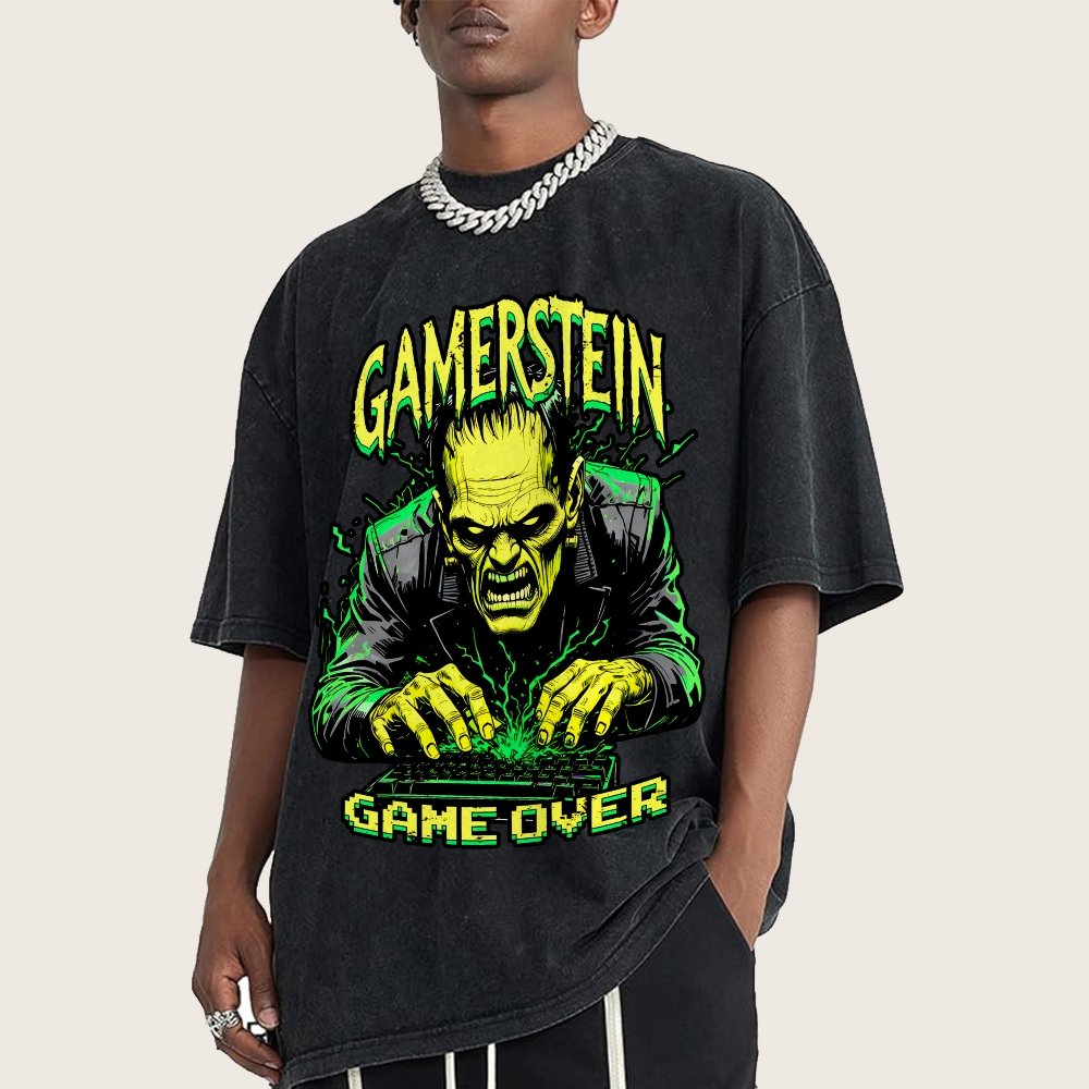 Gamerstein Game Over Funny Halloween Vintage Distressed T-shirt