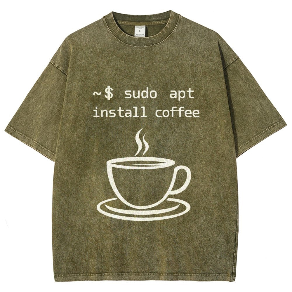 Sudo Apt-Get Install Coffee Vintage Distressed T-shirt
