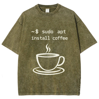 Sudo Apt-Get Install Coffee Vintage Distressed T-shirt