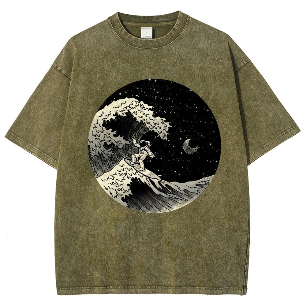 Astronaut Surfing Kanagawa Wave Vintage Distressed T-shirt