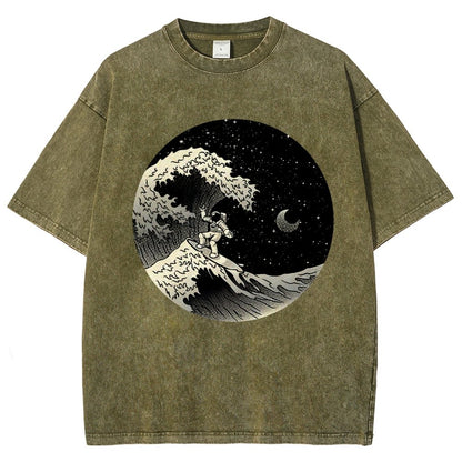 Astronaut Surfing Kanagawa Wave Vintage Distressed T-shirt