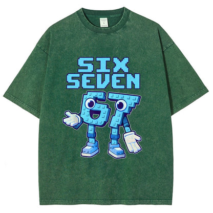 Six Seven Ice Cream Drip 67 Meme Gen Alpha Slang Vintage Distressed T-shirt