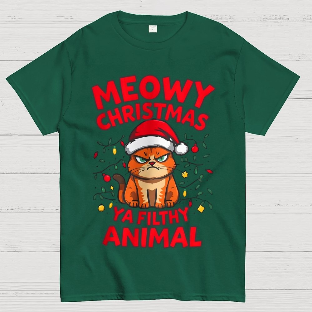 Meowy Christmas Ya Filthy Animal Cat Geek T-Shirt