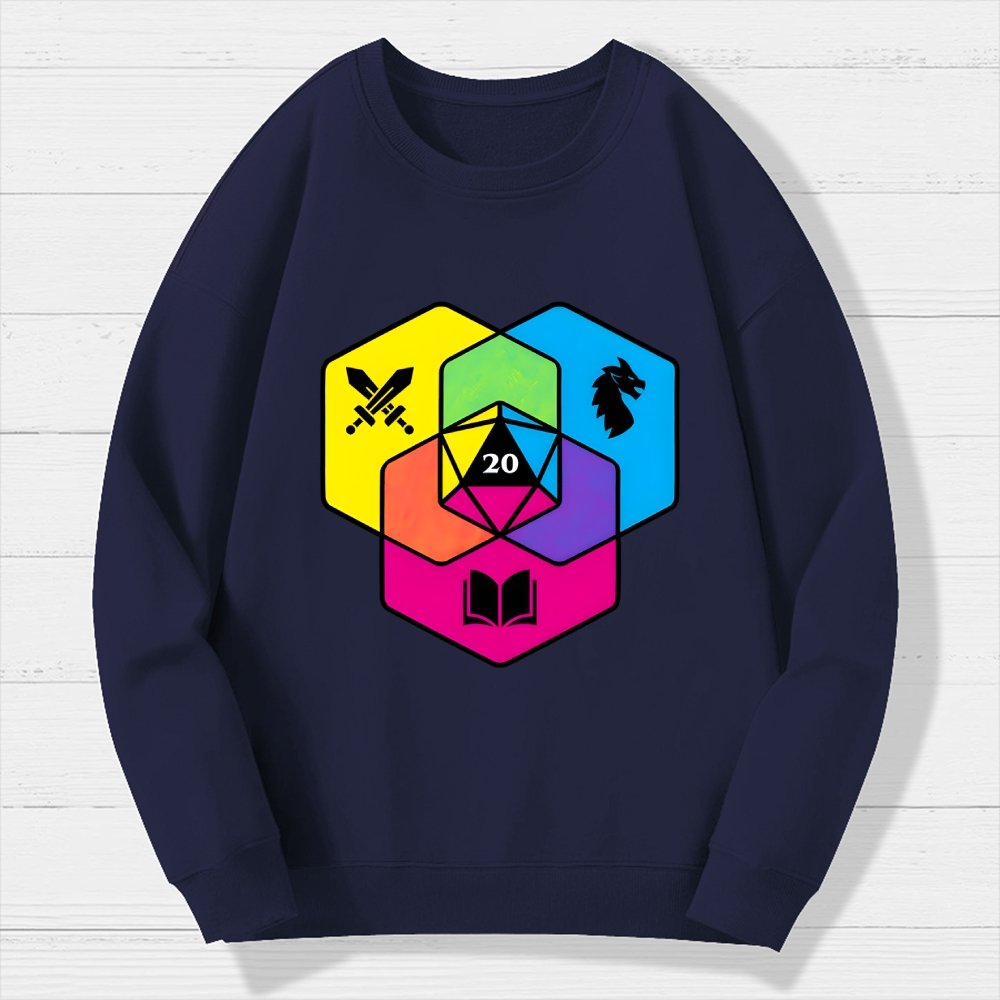 RPG CMYK Dice Venn Diagram Geek Cotton Sweatshirt