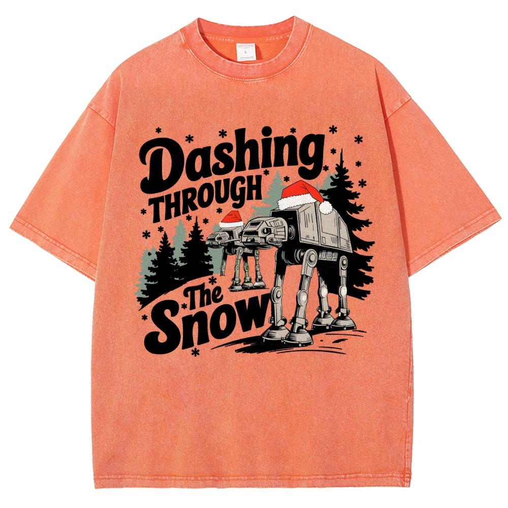 Empire Robot Dog Crosses the Snow Christmas Vintage Distressed T-shirt