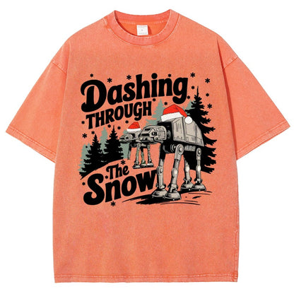 Empire Robot Dog Crosses the Snow Christmas Vintage Distressed T-shirt