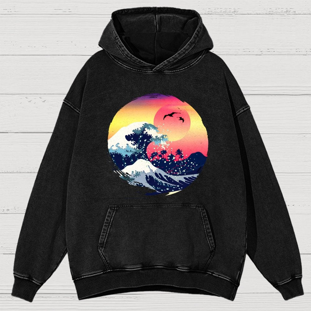 The Great Waves Vintage Distressed Hoodie