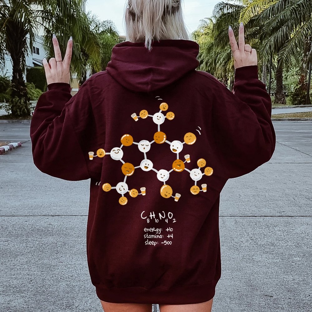 Caffeine Power Up Printed Back Unisex Cotton Hoodie
