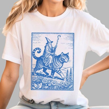 Wizard Cat Rider Geek T-Shirt