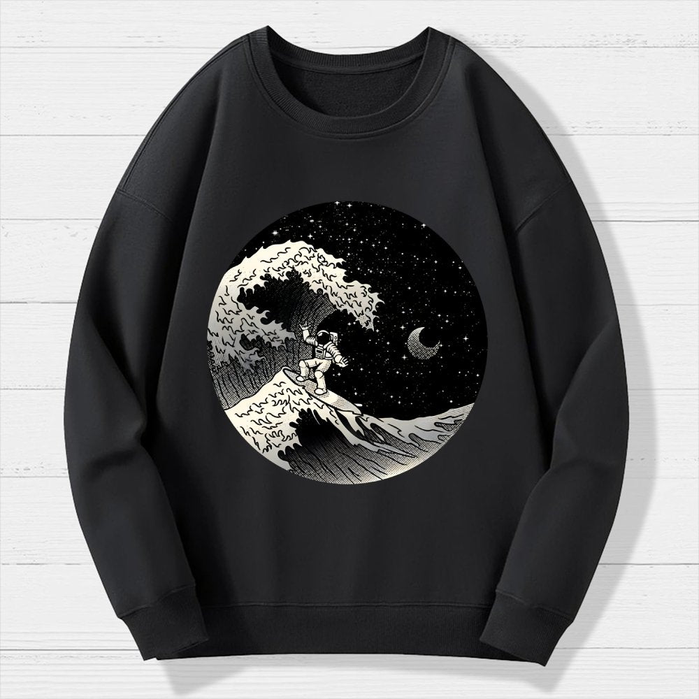 Astronaut Surfing Kanagawa Wave Geek Cotton Sweatshirt
