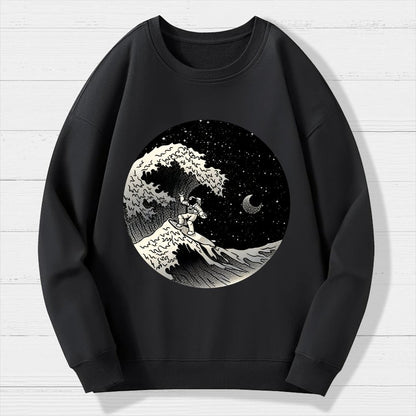 Astronaut Surfing Kanagawa Wave Geek Cotton Sweatshirt