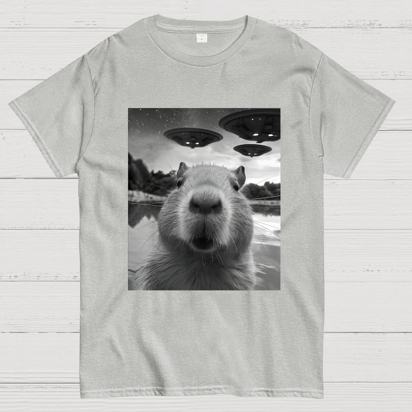 Capybara Selfie With UFOs Funny Geek T-Shirt