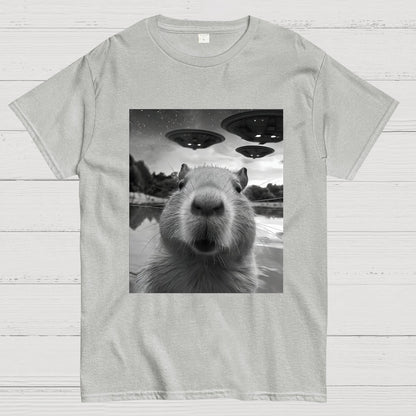 Capybara Selfie With UFOs Funny Geek T-Shirt