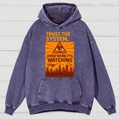 Trust The System - Dystopian Surveillance Vintage Distressed Hoodie