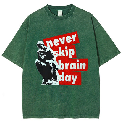 Never Skip Brain Day Vintage Distressed T-shirt