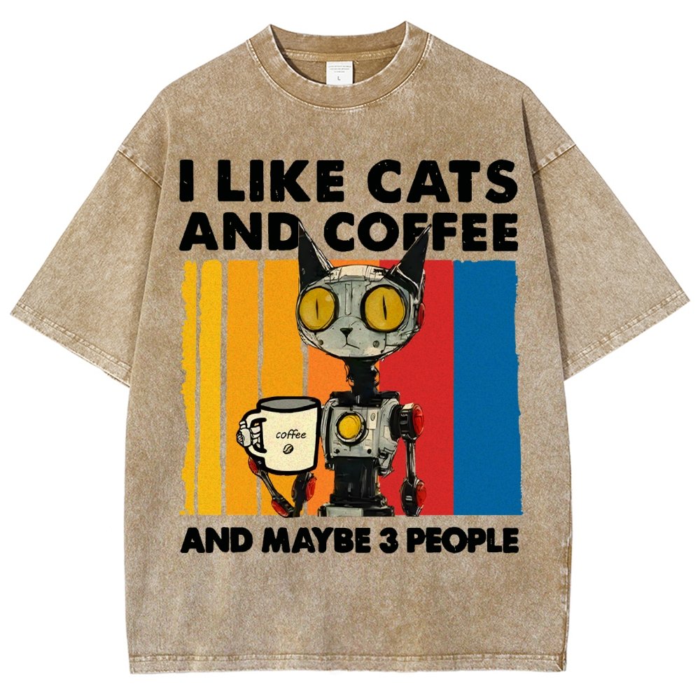 I Like Robot Cats And Coffee Vintage Distressed T-shirt