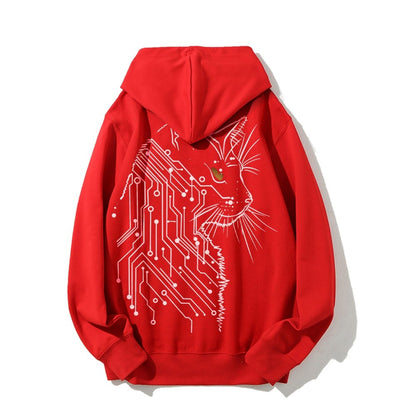 Cat Printed Back Cotton Hoodie