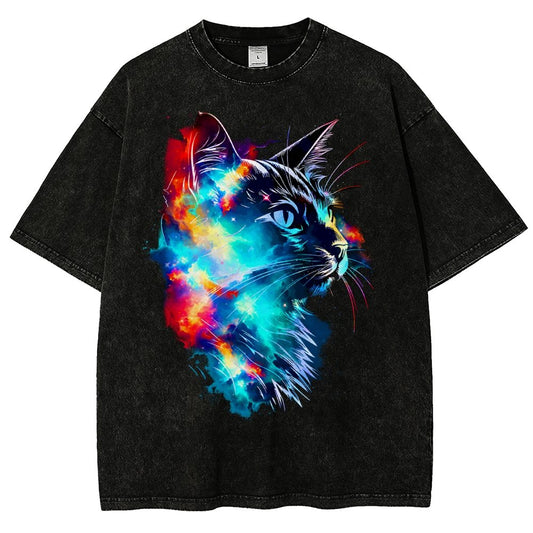 Cosmos Cat Vintage Distressed T-shirt