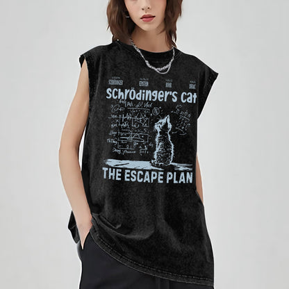 Schrodinger's Cat Escape Plan Interesting Physics Science Vintage Distressed Washed Tank
