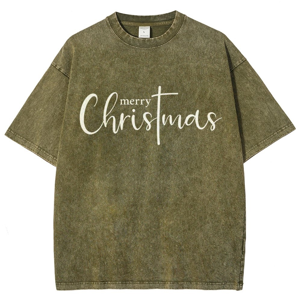Merry Christmas .Christmas Cross Vintage Distressed T-shirt