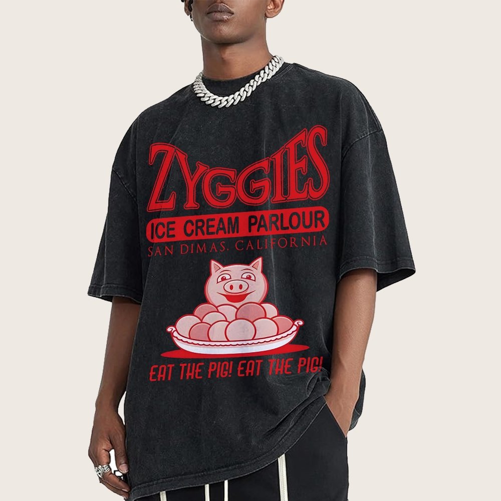 Eat the Pig at Sunny Ice Cream Parlour Ringer Vintage Distressed T-shirt