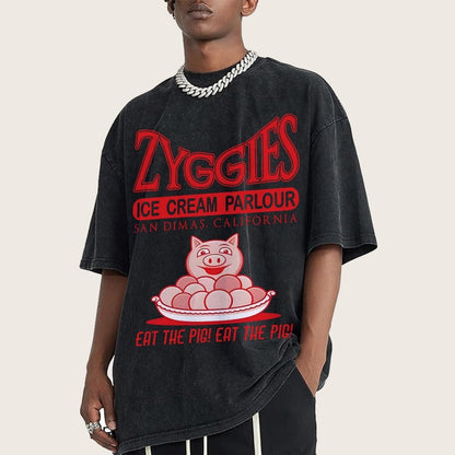 Eat the Pig at Sunny Ice Cream Parlour Ringer Vintage Distressed T-shirt