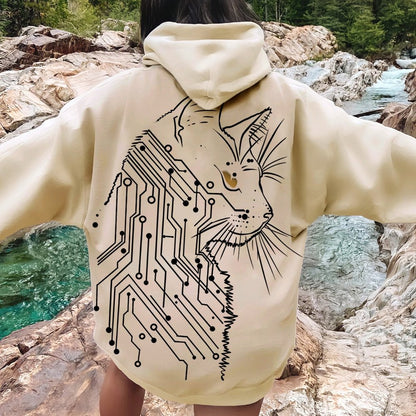 Cat Printed Back Cotton Hoodie