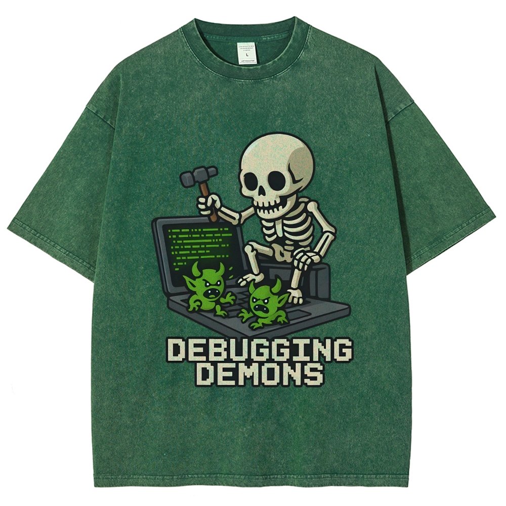 Debugging Demons Funny Programmer Vintage Distressed T-shirt