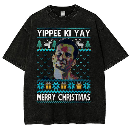 Yippee Ki Yay Christmas Vintage Distressed T-shirt