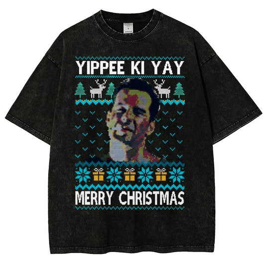 Yippee Ki Yay Christmas Vintage Distressed T-shirt