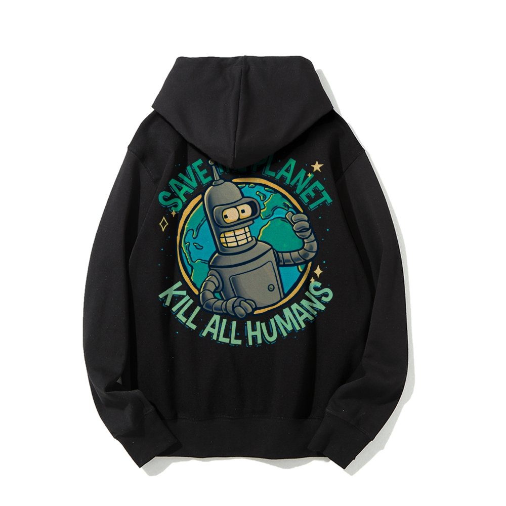 Save The Planet Kill All Humans Geek Printed Back Cotton Hoodie