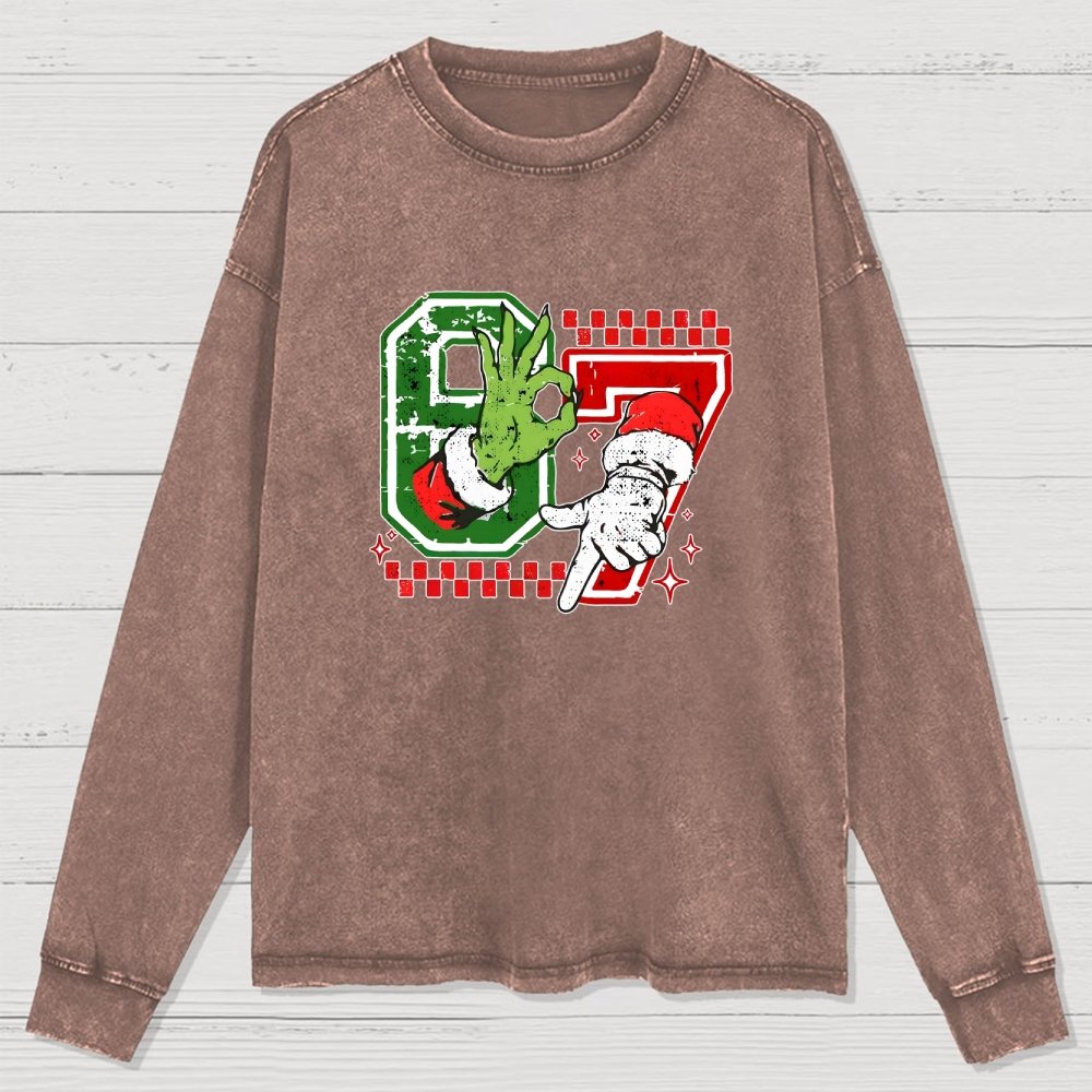 Six Seven 6 7 Christmas Washed Long Sleeve Tee