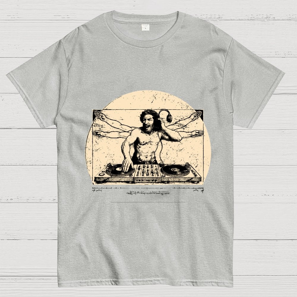 Vitruvian DJ T-Shirt  Funny Da Vinci Music Mashup Unisex Geek T-Shirt