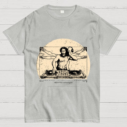 Vitruvian DJ T-Shirt  Funny Da Vinci Music Mashup Unisex Geek T-Shirt