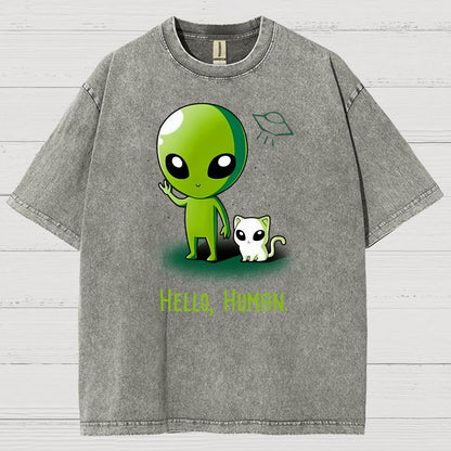 Hello, Human！！Vintage Distressed T-shirt