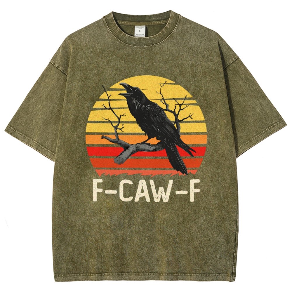 Retro Sunset F-Caw-F Black Bird Black Crow Vintage Distressed T-shirt