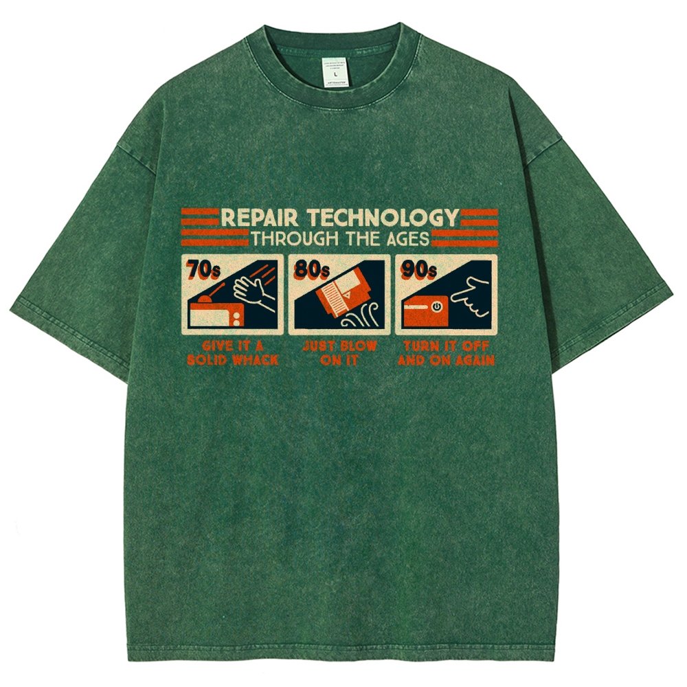Repair Technology Through the Ages Vintage Distressed T-shirt