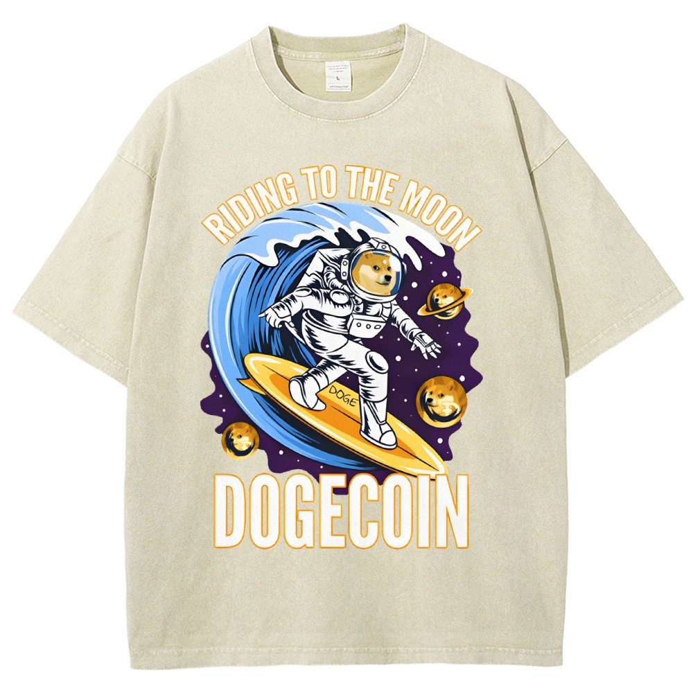 Riding To The Moon Dogecoin DOGE Vintage Distressed T-shirt