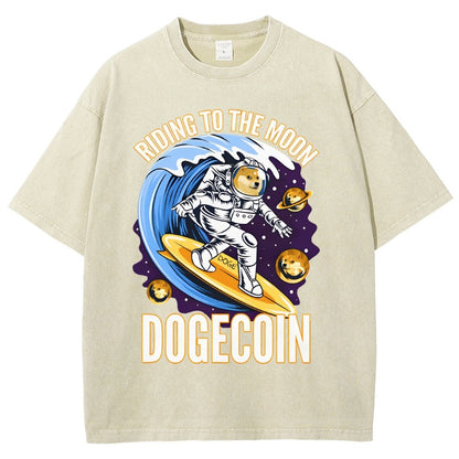 Riding To The Moon Dogecoin DOGE Vintage Distressed T-shirt