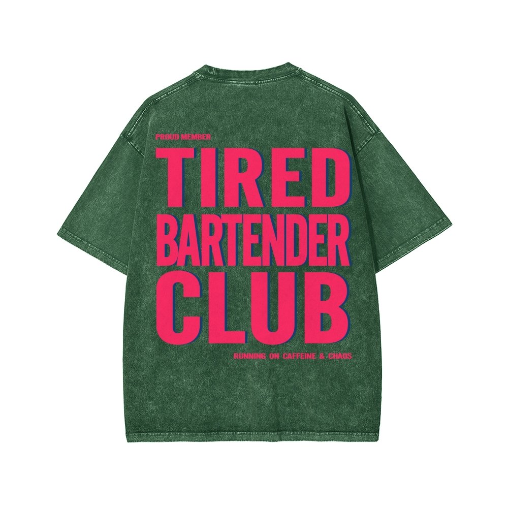 Tired Server Club Front And Back Printing Washed T-shirt