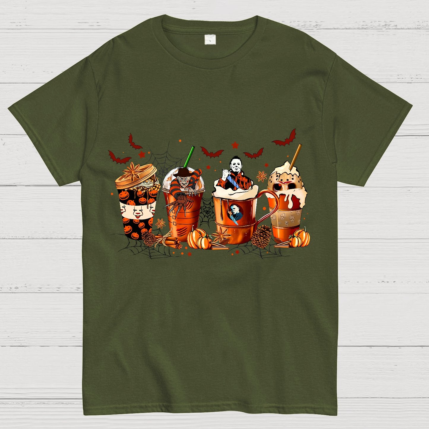 Skeleton Coffee Cups Halloween Geeky T-Shirt