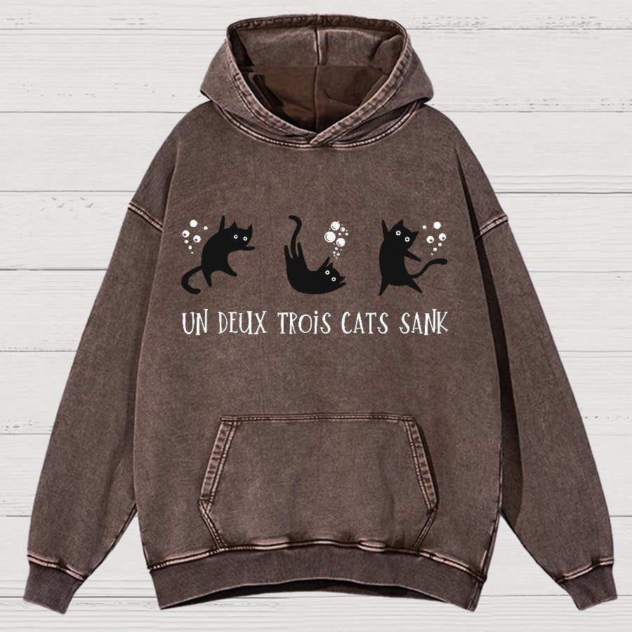Un Deux Trois Cats Sank Vintage Distressed Hoodie