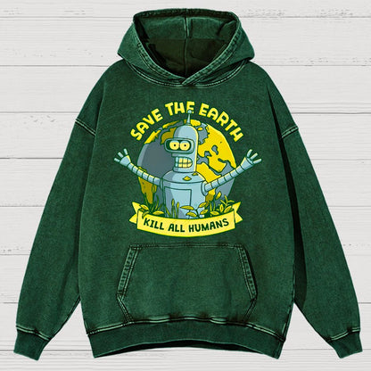 Save The Earth Kill All Humans Vintage Distressed Hoodie