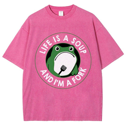 Life Is Soup and I'm a Fork Frog Vintage Distressed T-shirt